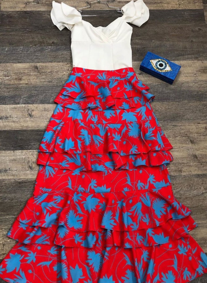 Red and electric blue Maxi Skirt (White Blouse not included) - Picture 1 of 3